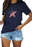 Blue Stars and Stripes Flag Print Slim Fit T-shirt LC25216056-5