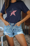 Blue Stars and Stripes Flag Print Slim Fit T-shirt LC25216056-5