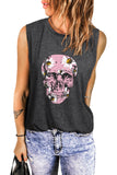 Gray Floral Skull Graphic Crew Neck Tank Top LC2566390-11