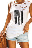 White American Flag Print Cut Out Graphic Tank Top