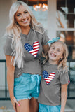 Gray Family Matching American Flag Heart Print Short Sleeve T Shirt LC25216051-11