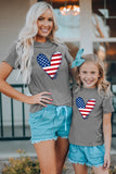Gray Family Matching American Flag Heart Print Short Sleeve T Shirt LC25216051-11