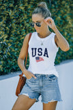 White Casual Letter and National Flag Print Graphic Tank Top LC2566379-1