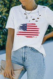 T-shirt casual con stampa bandiera americana tagliata bianca
