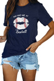 Dark Blue Baseball Lip Print Slim Fit T-shirtLC25216079-5