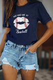 Dark Blue Baseball Lip Print Slim Fit T-shirt LC25216079-5