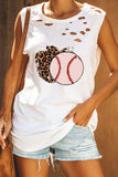 White Baseball Element Leopard Print Hollow Out Tank Top LC2566383-1