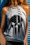 Gray National Flag Element Skeleton Print Cut Out Cold Shoulder Tank Top LC2566388-11