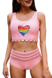 Colorful  Scalloped Trim Heart Shaped High Waist Bikini LC433453-10