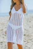 White Hollow Out Spaghetti Straps Cover Up Dress with Slits