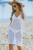 White Hollow Out Spaghetti Straps Cover Up Dress with Slits LC421570-1