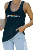 Black LOVE Rainbow Print U-neck Racerback Tank Top