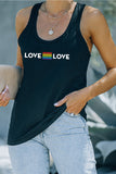 Black LOVE Rainbow Print U-neck Racerback Tank Top