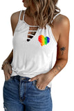 White Rainbow Heart Print Cut Out Sleeveless Cami Top