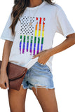 LC25216192-1-S, LC25216192-1-M, LC25216192-1-L, LC25216192-1-XL, LC25216192-1-2XL, White Rainbow Color American Flag Print Short Sleeve T Shirt