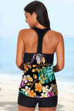 Multicolor Floral Print Top and Solid Shorts Sleeveless Tankini set LC415702-22