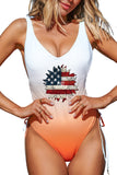 Sky Blue American Flag Sunflower Print Gradient Color One-piece Swimsuit LC443265-4