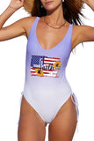 Purple American Flag Sunflower Faith Print Ombre Backless One-piece Swimsuit LC443266-8
