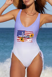 Faith US Flag Sunflower Print Ombre Backless One-piece Swimwear