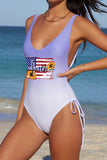 Purple American Flag Sunflower Faith Print Ombre Backless One-piece Swimsuit LC443266-8