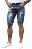 Men's Love Who You Want Print Ripped Knee Length Jeans Rolled Hem Denim Shorts