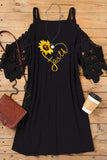 Black Faith Heart Sunflower Graphic Cold Shoulder Lace Sleeve Mini Dress LC6110711-2