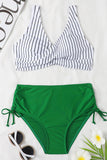Striped Cross Strap Lace Up Middle Waist Bikini LC433472-9