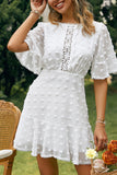 White Swiss Dot Lace Fringe Distressed Mini Dress
