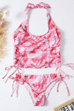Pink Marble Print Halter Lace-Up Bikini LC433479-10