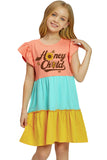 Yellow Bees Sunflower Graphic Honey Child Colorblock Kids Dress TZ61550-7