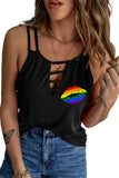 Black Rainbow Lips Graphic Print Cut Out Cami Top