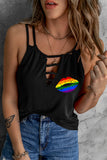 Rainbow Lips Graphic Print Cut Out Cami Top
