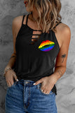 Black Rainbow Lips Graphic Print Cut Out Cami Top