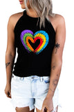 Concentric Rainbow Heart Print Tank Top