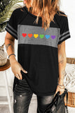 Multi-color Heart Print Colorblock Loose T Shirt