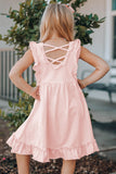 Pink Floral Butterfly Print Ruffled Sleeveless Girl's Mini Dress TZ61553-10