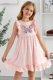 Pink Floral Butterfly Print Ruffled Sleeveless Girl's Mini Dress TZ61553-10