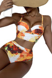 Orange Marble Pattern Push Up Full Cup Bikini Swimsuit LC433484-14