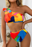 Multicolor Sexy print one-shoulder bikini LC433483-22