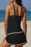 Black Leopard Floral Print Patchwork 2pcs Tankini Swimsuit LC415707-102