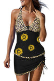 Black Leopard Floral Print Patchwork 2pcs Tankini Swimsuit LC415707-102