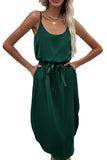 Green Solid color split hip strap dress LC6110836-9