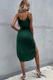 Green Solid color split hip strap dress LC6110836-9
