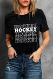 HOCKEY Letter Print Black Short Sleeve T Shirt LC25216521-2