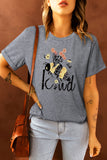 Gray Floral Bee Letter Graphic Crew Neck T Shirt LC25216531-11