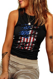 Black Cracked American Flag Print Tight Fit Tank Top