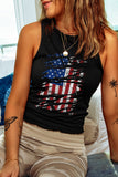 Cracked American Flag Print Tight Fit Tank Top