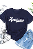 Blue America Letter Print Crewneck Short Sleeve Tee LC25216580-5