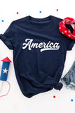 America Letter Print Casual Short Sleeve Tee for Girls