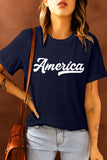 Blue America Letter Print Crewneck Short Sleeve Tee LC25216580-5